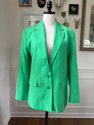 NWOT Farm Rio Bright Green Blazer Oversized Shoulder Pads $210 XXS XS S thumbnail 2
