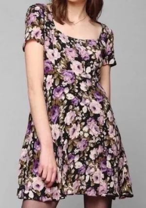 Kimchi Blue Purple Floral Babydoll Mini Dress xs thumbnail 1