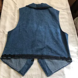 90s Vintage Embroidered navy blue jean denim vest black beading - a unique, western-inspired piece #westernvibes #countrychic #boho #indie Size M, Measurement in pics thumbnail 4