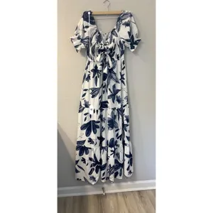 NWT Baltic Born Hilaria Maxi Dress Size‎ M White And blue thumbnail 3