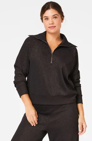 Spanx AirEssentials Half Zip with Shimmer Top-Black Gunmetal‎ thumbnail 1