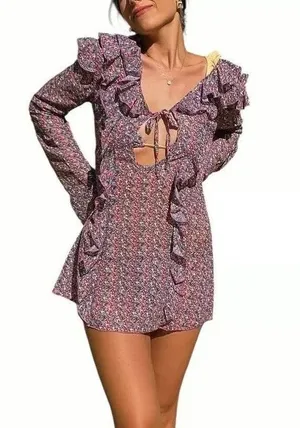 Strawberry Milk Mob Chiffon Mini Cover Up Dress - Honeysuckle - Medium thumbnail 1