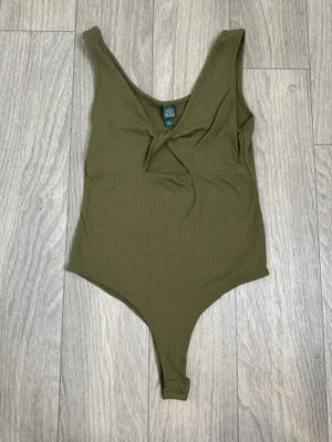 Wild Fable Olive Green Ribbed Cutout Bodysuit Size Small thumbnail 1