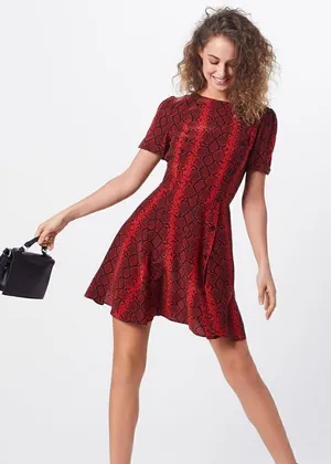 Red Black Python Snake Print Silk Blend Fit and Flare Dress thumbnail 1