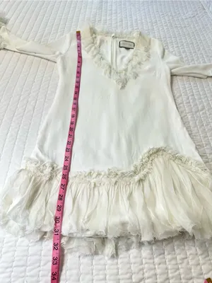 Alexis Barbara Azura Ivory Bell Long Sleeves V-Neck Ruffle Mini Dress Boho Sz M thumbnail 5