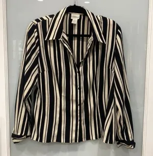 Modern Essentials Women's White Black Stripe Button Down Shoulder Pad Blouse 12 thumbnail 1