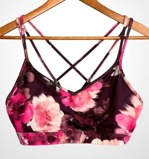 Old Navy Floral Sports Bra - Pink and Purple - Go Dry - Large thumbnail 1