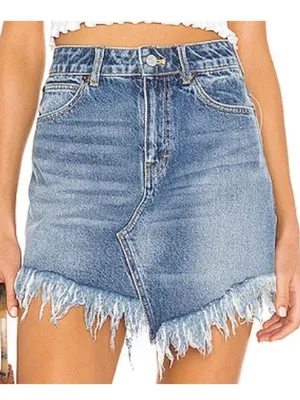 Free People We the Free Frayed Hem Denim Skirt Asymmetrical Seam Size 26 Cotton thumbnail 1
