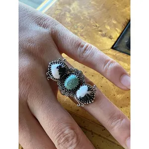 White Buffalo Turquoise Nevada Turquoise Sterling Silver Heart Ring Size 7 thumbnail 3
