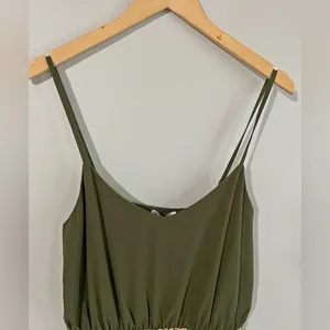 Olive Green Leopard Print Ruffle Hem Mini Dress Empire Waist Large thumbnail 2
