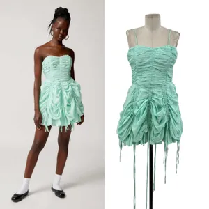 Urban Outfitters Kimchi Blue Belladonna Dress Ruched Mini Turquoise Size Medium‎ thumbnail 2