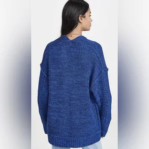 Free People High Hopes Chunky Knit Open‎ Front Cardigan in Blue Combo Size Large thumbnail 7