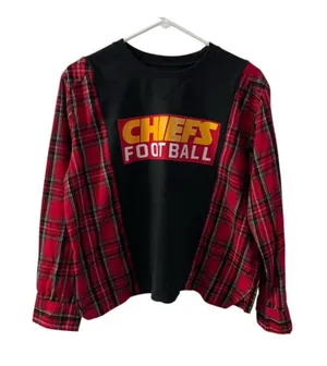 Unique Chiefs Flannel Sleeve Remade Shirt Size M ooak thumbnail 1
