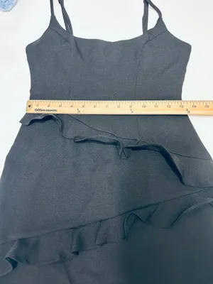 Hello Molly Black Ruffle Bodycon Mini Dress Adjustable Straps Size S thumbnail 8