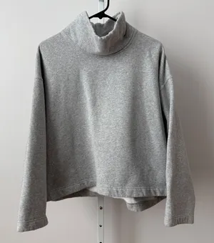 Lloyd sz M Grey Mock Neck Fleece‎ Sweatshirt Boxy Pullover Preppy Lagenlook thumbnail 1