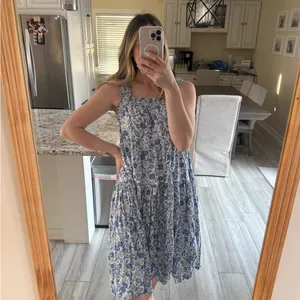 Old Navy Blue Floral Smocked Strap Midi Dress Size Large thumbnail 2