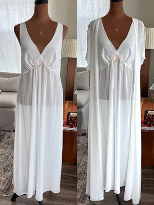 Y2K White Chiffon Bridal Old Hollywood Dress & Robe Set 2 Piece Medium (L Robe) thumbnail 2