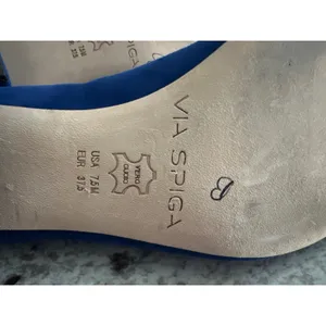 Via Spiga Guervie Blue Suede Pointed Toe Block Heel Pump shoes 7.5 7 1/2 thumbnail 6