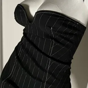 Zara black pin stripe strapless mini‎ dress XS Wednesday Addams inspired thumbnail 4