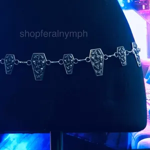 Women's Silver Coffin Skull Chain Belt Body Chain, Fits 14-43 Inches, X7G9A1393 thumbnail 2