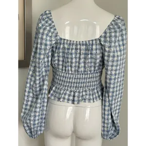 Rose & Grey Women’s M Gingham Peasant Crop Top Long Sleeve Cottagecore Floral thumbnail 2
