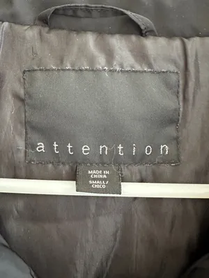 attention Black Fitted Puffer Jacket, Wide Collar, Gold Hardware, Size Small thumbnail 8