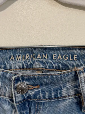 American Eagle Super High Rise Baggy Wide Leg Jeans Size 14 Regular Distressed thumbnail 3