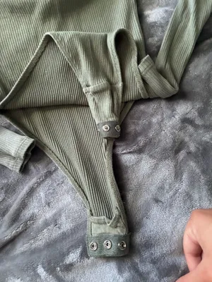 Out from Under Urban Outfitters Sage/Olive Green Ribbed Henley Bodysuit thumbnail 5