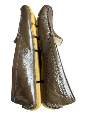 Gucci Driving Moccasins Flats Patent Crinkle Leather Brown 36.5 thumbnail 9