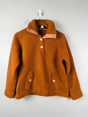 J CREW Women's orangish Brown Snap-collar sherpa sweatshirt size small thumbnail 2