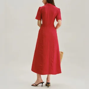 Rihoas Red Belted A-Line Midi Dress thumbnail 3