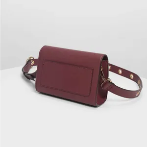 NWT Charles &‎ Keith Burgundy Circular Push Lock Crossbody Bag thumbnail 2
