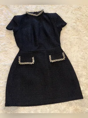 NEW NADINE MERABI Simone Embellished Trim Shimmer Tweed Black Minidress Sz 8 thumbnail 6