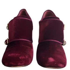Tory Burch Carley Burgundy Velvet Double Buckle Block Heel Booties 6.5 thumbnail 3