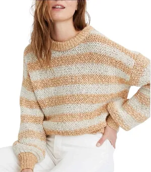 Madewell Baez Pullover Sweater Orange and Cream Stripe Size Small thumbnail 1