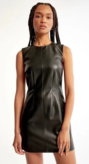 Abercrombie & Fitch Black Faux Leather Sleeveless Mini Dress XS Crew Neck Zip thumbnail 1