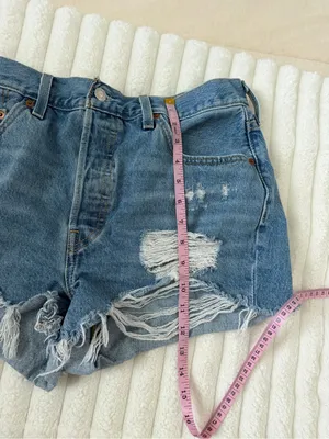 Levi’s 501 Distressed High-Rise Denim Shorts - Blue thumbnail 8
