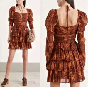 Revolve House of Harlow The Neck Ruffle Mini Dress Long Sleeve Rust Copper Sz M thumbnail 13