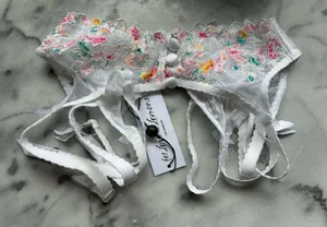 For Love and Lemons Outline Floral Garter Belt in White Womens Size XXS thumbnail 1