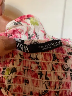 Zara Floral Ruffle Crop Top Pink Bow Front XS Cottagecore Romance Festival thumbnail 5