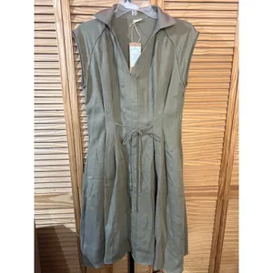 Brand New OGL Size Medium Olive Green Midi Shirt Dress With Belt thumbnail 4