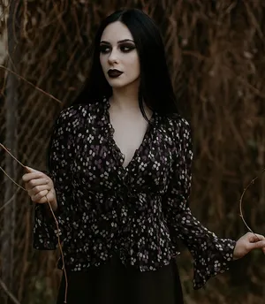 The Limited Vtg 90s Y2K Top M Whimsigoth‎ Flare Sleeve Fairy Grunge Babydoll Purple Black thumbnail 1