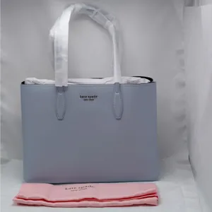 Kate Spade Womens Tote Bag Pale Blue Leather Shoulder Handbag Large Quiet Luxury thumbnail 2