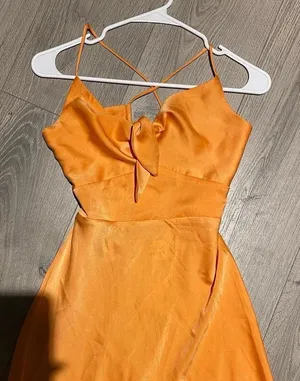 Hello molly orange satin midi party dress with spaghetti straps size M thumbnail 2