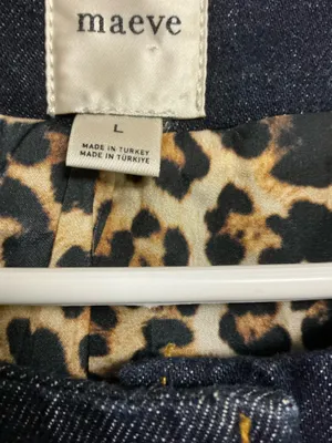 Maeve Anthropologie Dark Denim Gold Button Leopard Print Lined Jacket Size L thumbnail 4