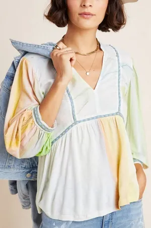 Anthropologie bl^nk london Renata Tie-Dye Blouse Luxe Boho Feminine‎ Delicate thumbnail 1