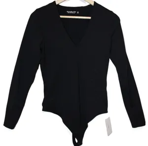 Women Abercrombie & Fitch Soft AF Black Nylon V-Neck Long Sleeve Bodysuit Size M thumbnail 1