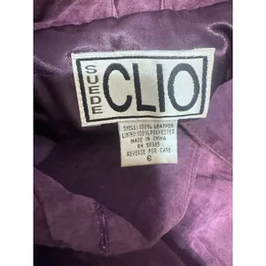Vintage Clio Purple Suede Leather Jacket Women Size 6 Button Front Blazer 90s thumbnail 4