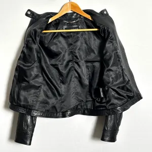 Wilson's Genuine Leather Biker Jacket Womens Medium Black Cafe Racer Moto Bomber thumbnail 6