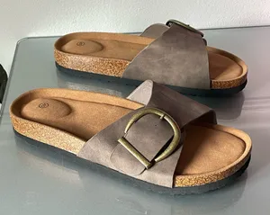 Taupe Buckle Slide Sandals Women’s EU 40 Faux Leather Comfort Casual Flat thumbnail 1